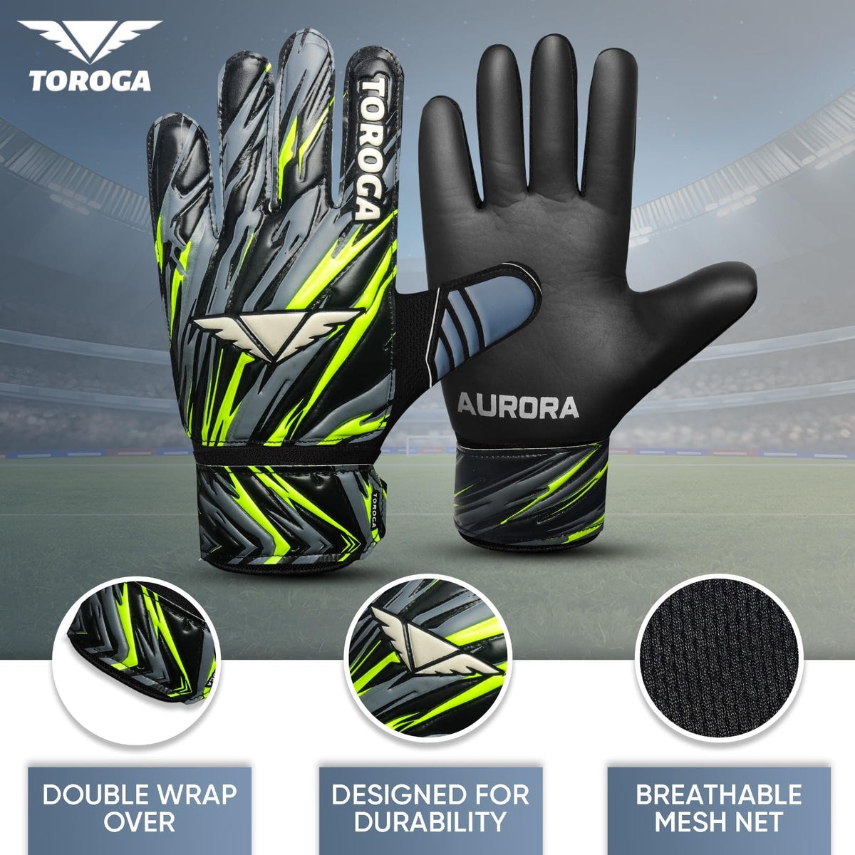 Goalkeeper Gloves with Strong Grip and Impact Protection - Black