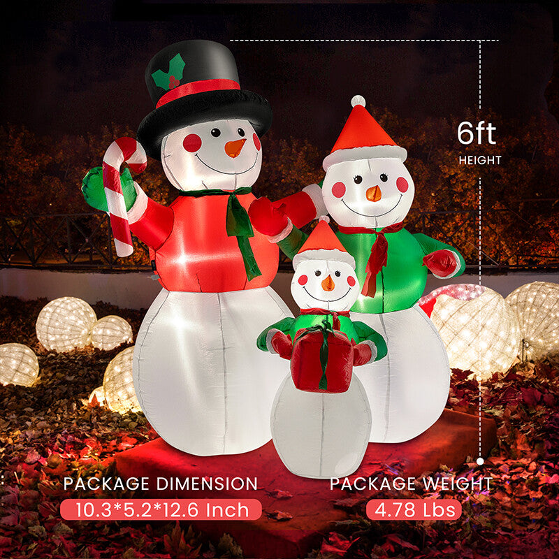 6FT Inflatable Snowman Family Christmas Decoration Waterproof Yard Decor