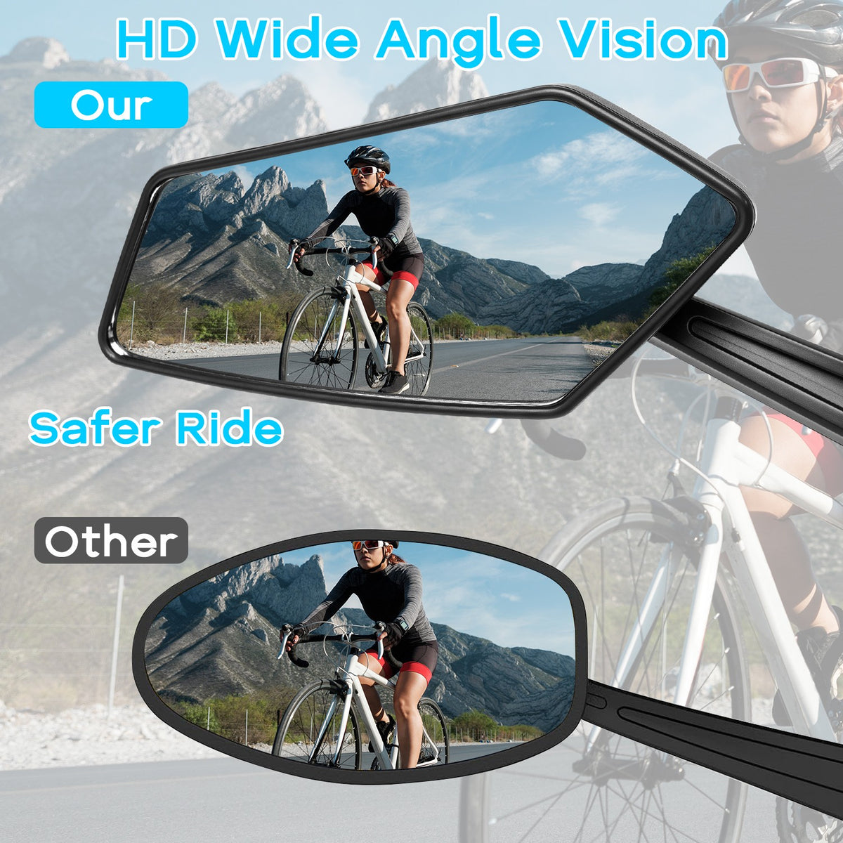 2 Pack Adjustable Bike Rear View Mirrors for Mountain, E-Bike & Motorcycle