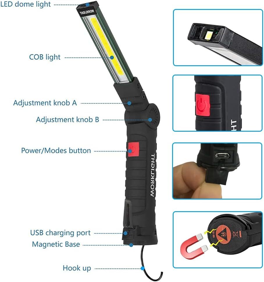 Rechargeable LED Work Light with Magnetic Base & 360° Rotation - Car & Workshop Use