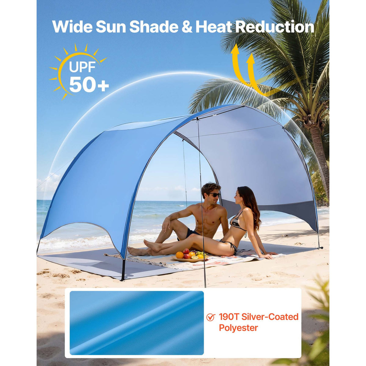 Portable Beach Tent Sun Shelter with UPF 50+ Protection for 4 People