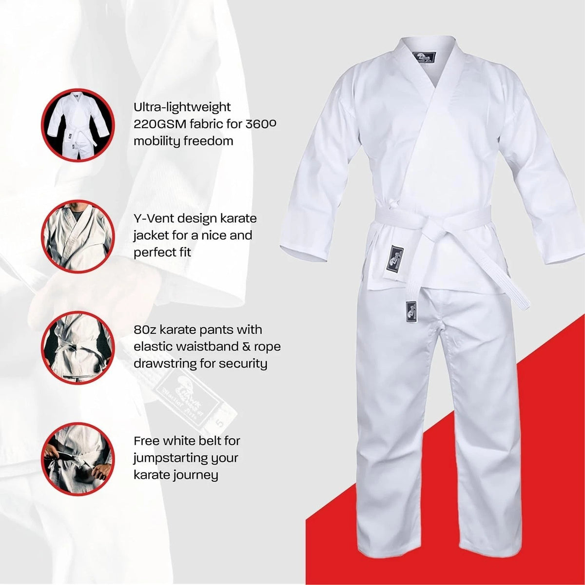 Lightweight Karate Uniform for Kids & Adults with Belt - Martial Arts Gi