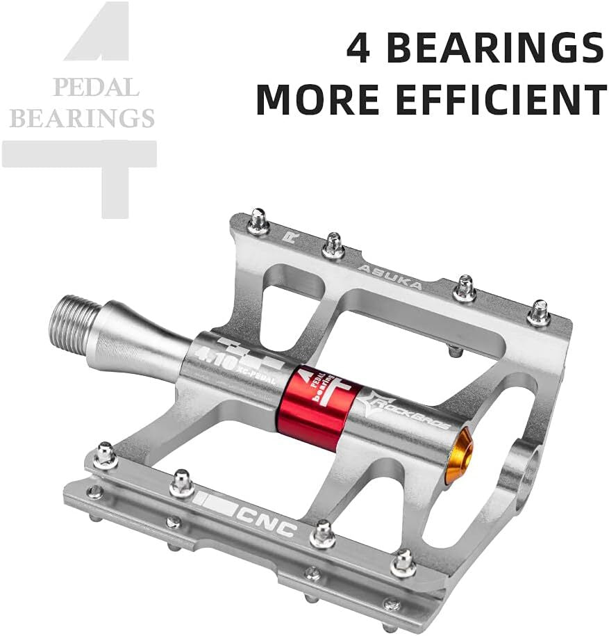 Mountain Bike Pedals - Aluminum Alloy Flat Platform with 4 Bearings 9/16" Spindle