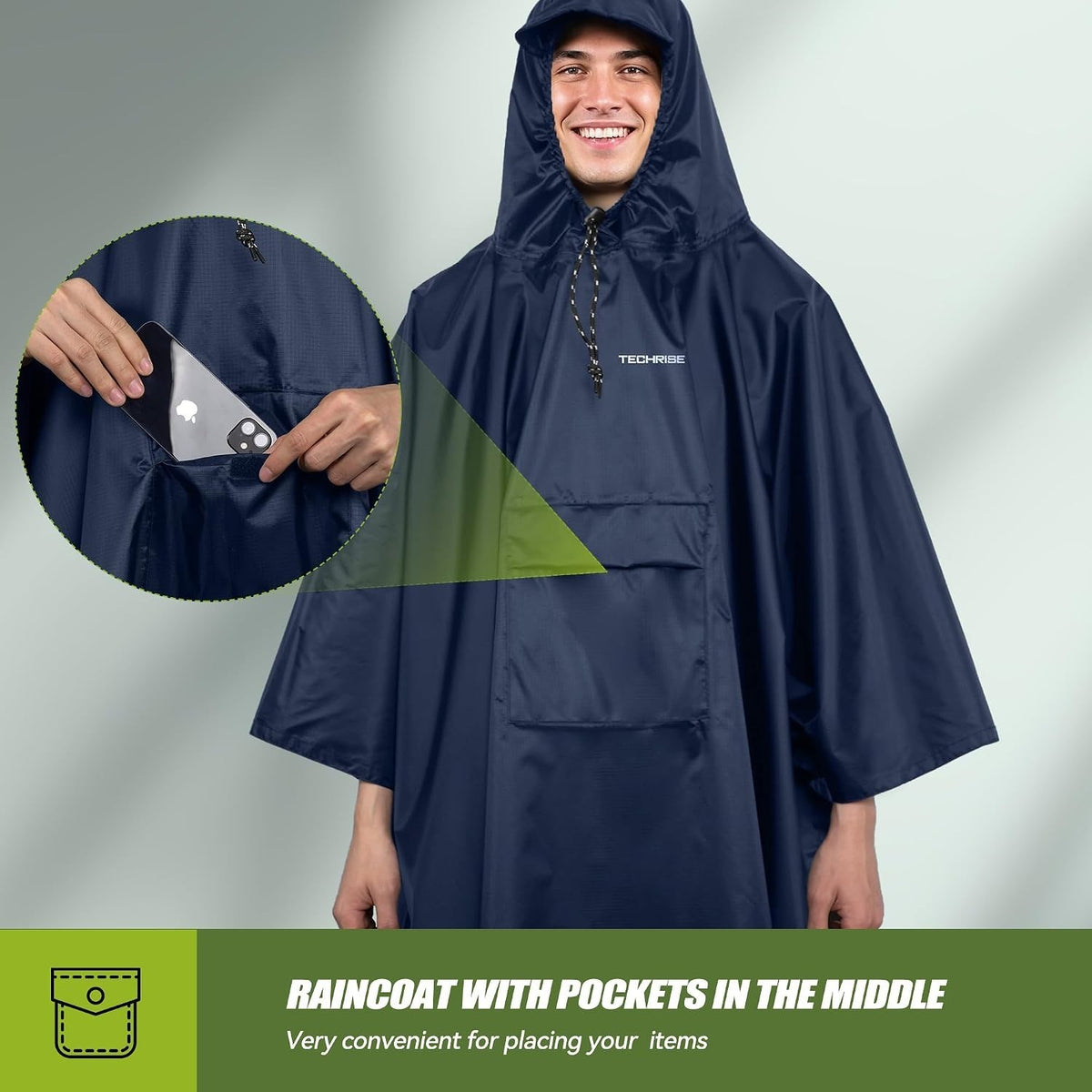 Adult Waterproof Rain Poncho with Hood and Pocket - Reusable Lightweight Outdoor Gear