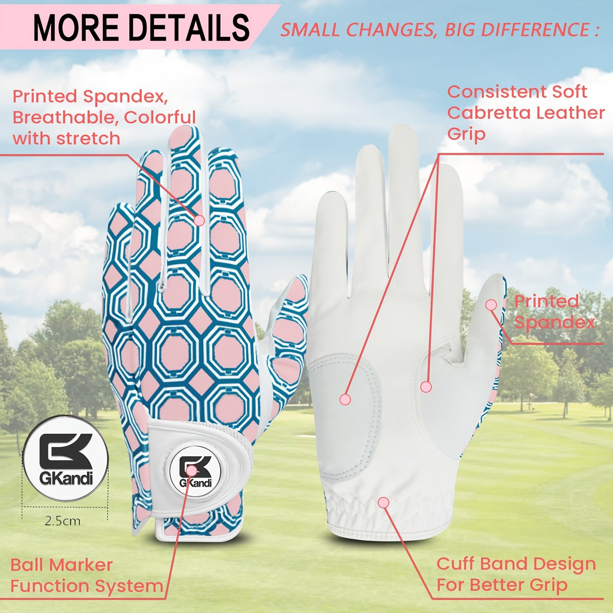 Women’s Golf Gloves with Ball Marker 2 Pack Breathable & Comfortable