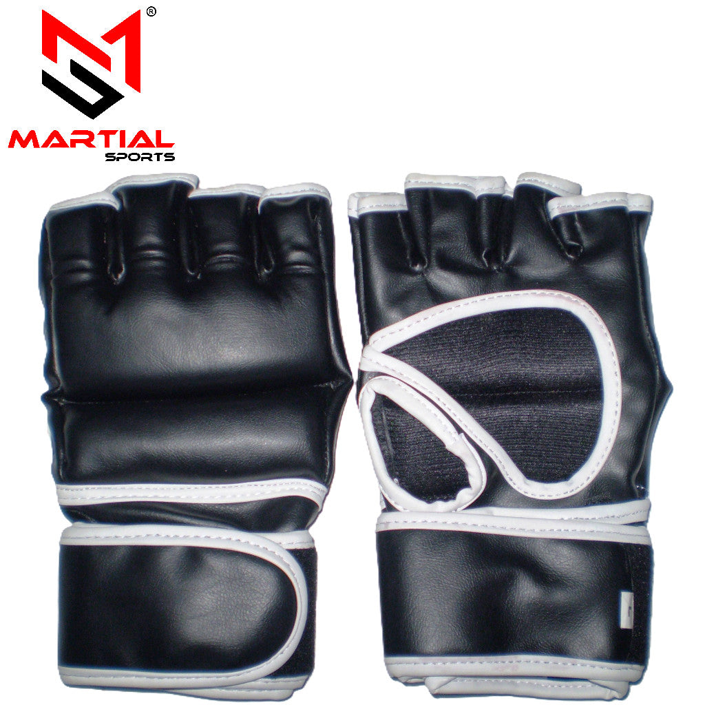 Hybrid MMA Gloves for Grappling and Training in Faux Leather - Black White