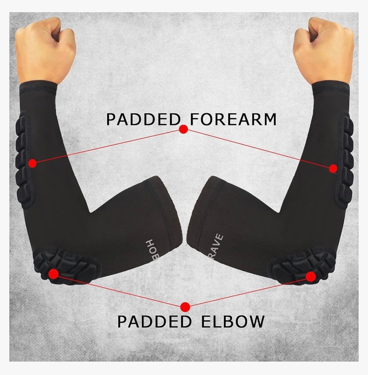 Hobrave Padded Elbow & Forearm Sleeves 2 Pack for Impact Protection - XL Black