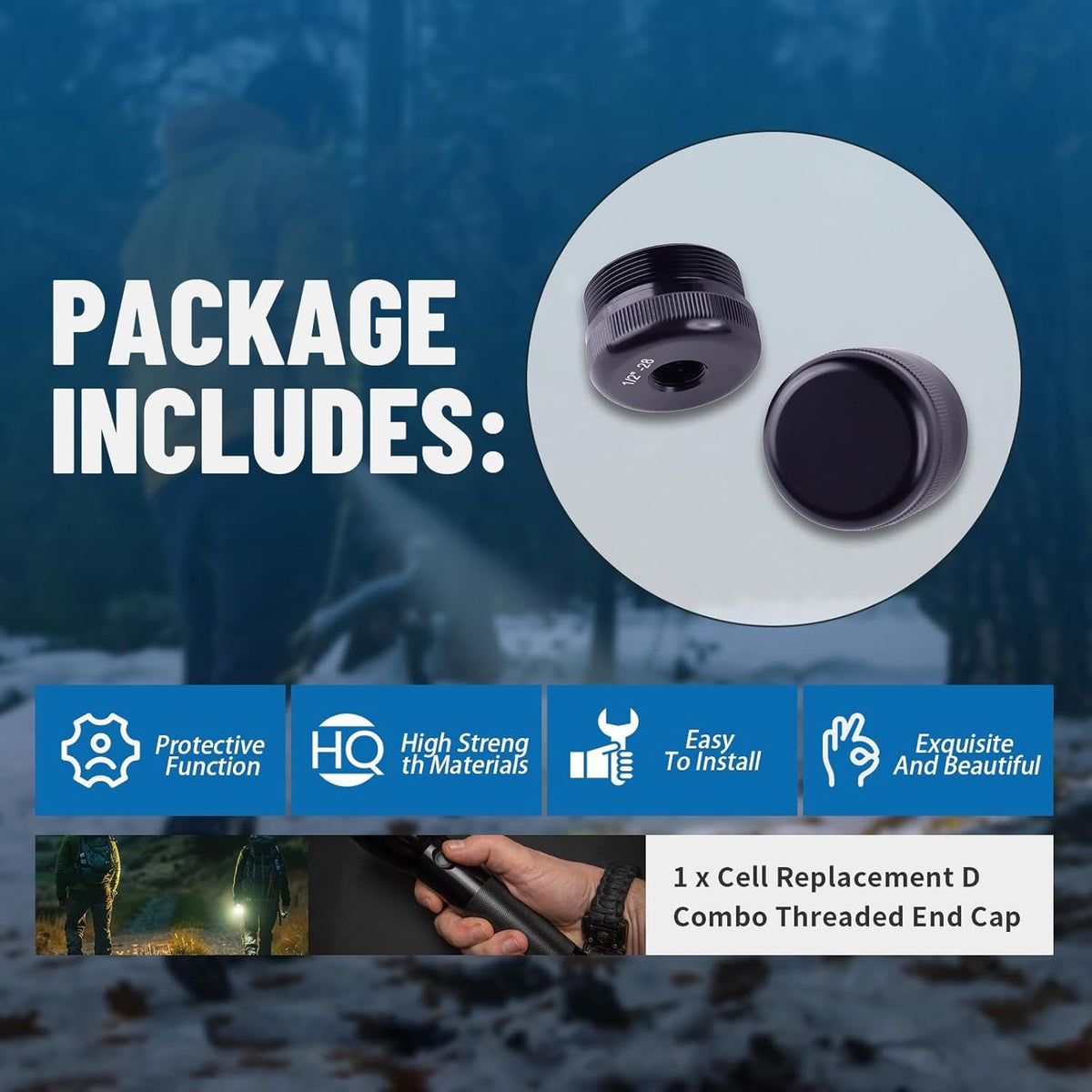 1/2-28 Aluminum End Caps Set for 6061 Threaded Devices - Black, Pack of 2