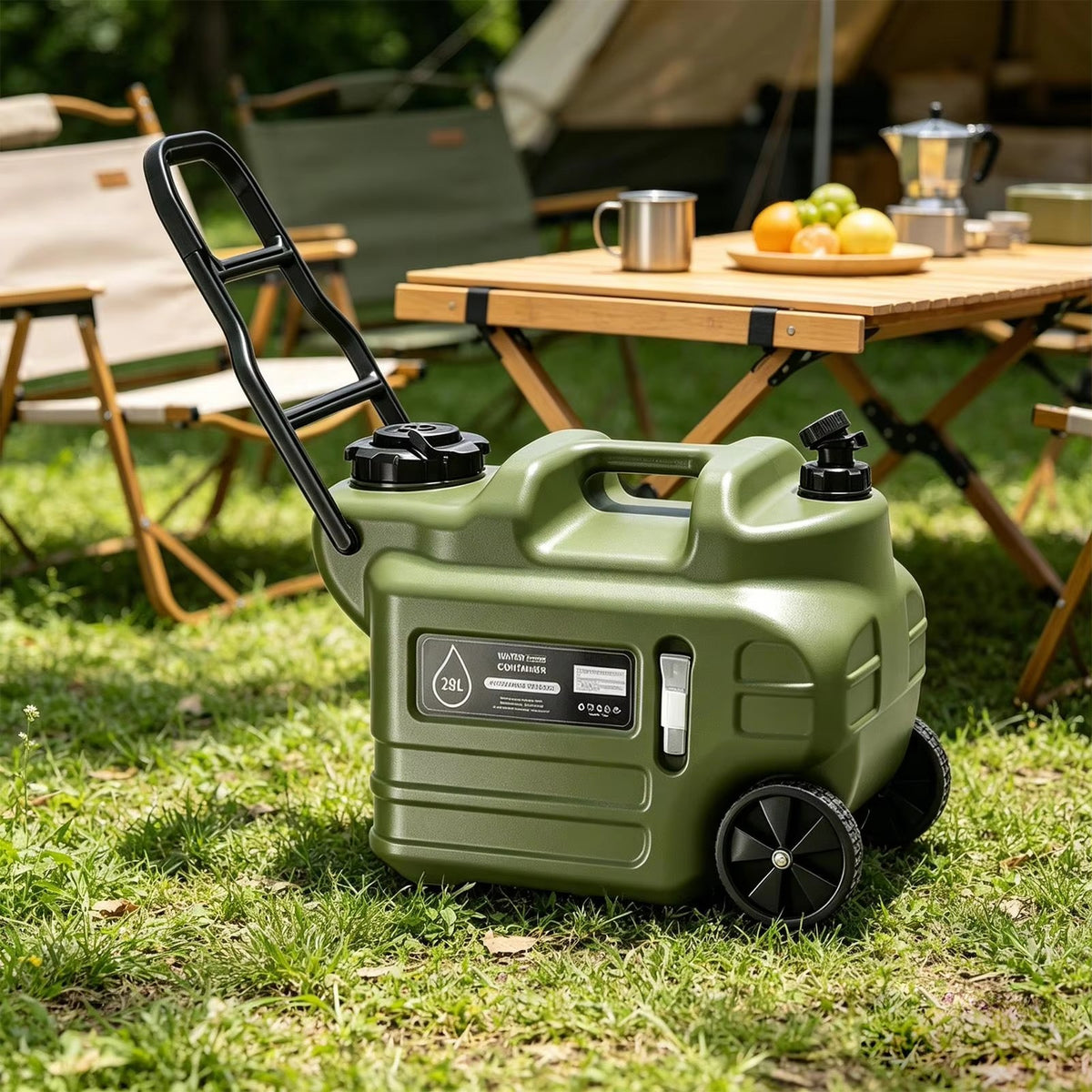 28L Portable Water Jug with Faucet and Wheels for Outdoor Camping