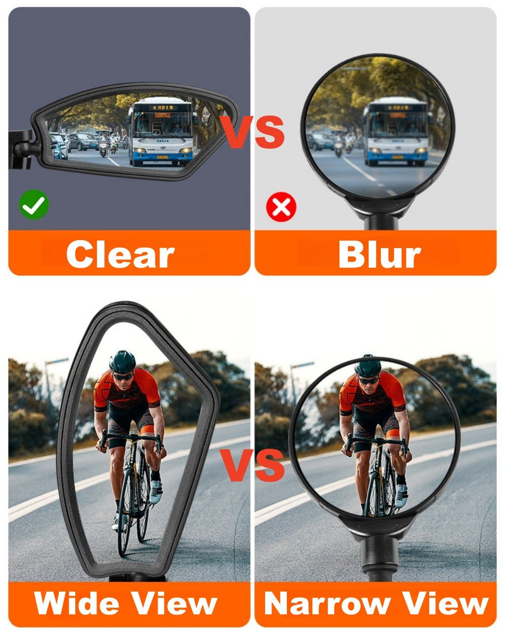 Cycling Rear View Mirror Pair - Rotatable Wide Angle Handlebar Bike Mirrors