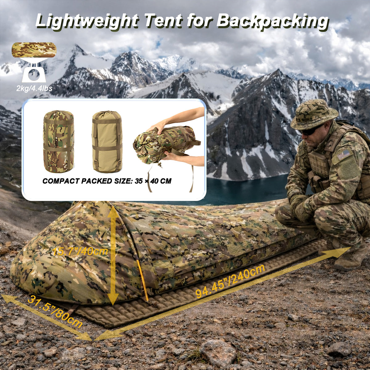 Military-Grade Single-Pole Bivy Tent with Mosquito Net - Waterproof Shelter