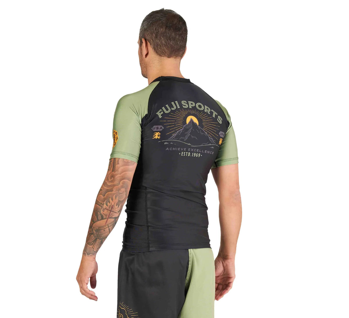 Japanese Heritage MMA Rashguard Long Sleeve - Black Green, Durable Fit