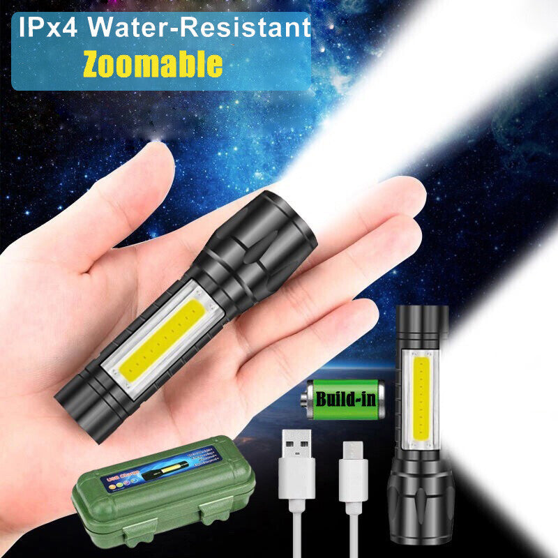 Rechargeable LED Tactical Flashlight 4 Pack with Zoomable Beam & 3 Modes