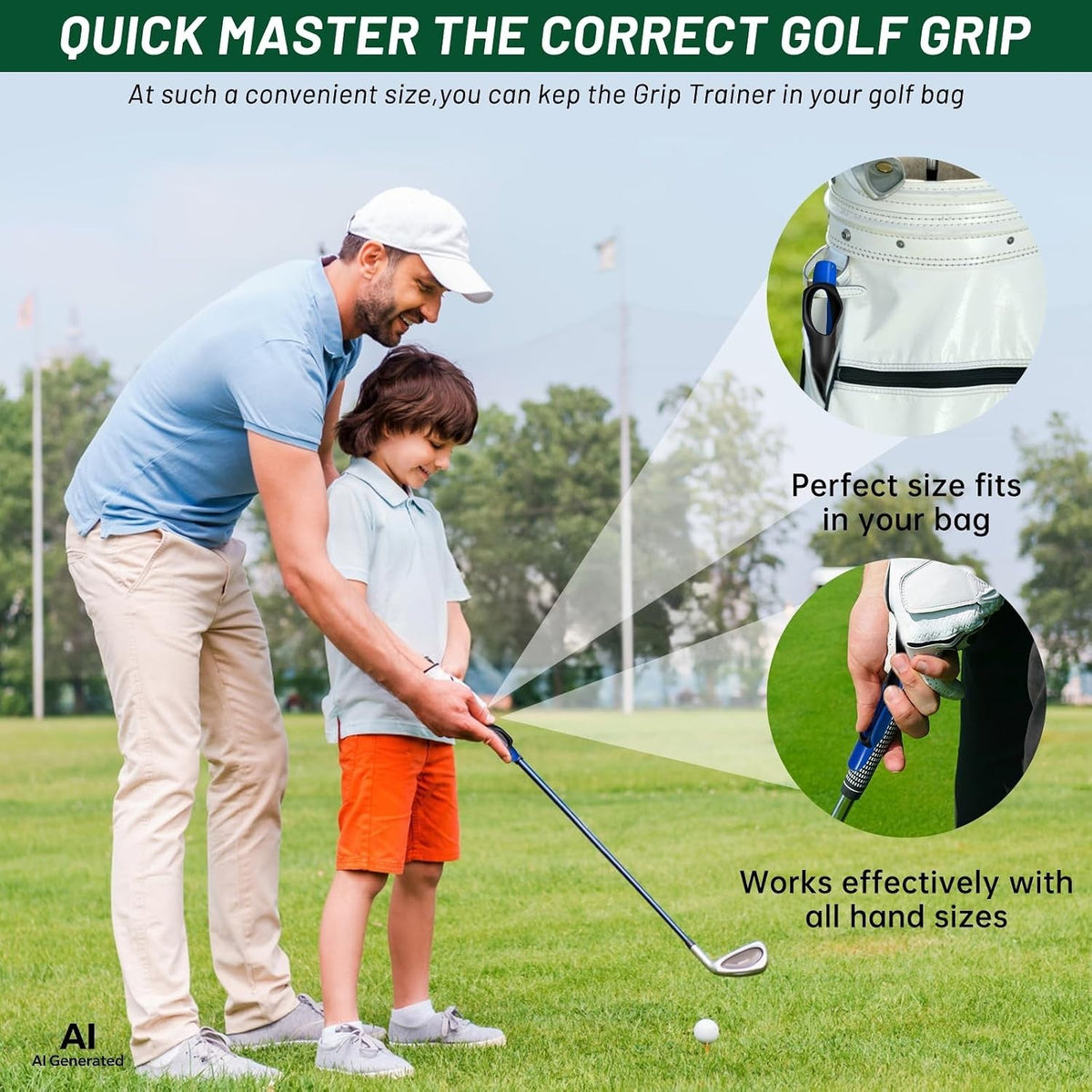 Golf Grip Trainer Set for Right-Handed Golfers - Improve Swing & Hand Position