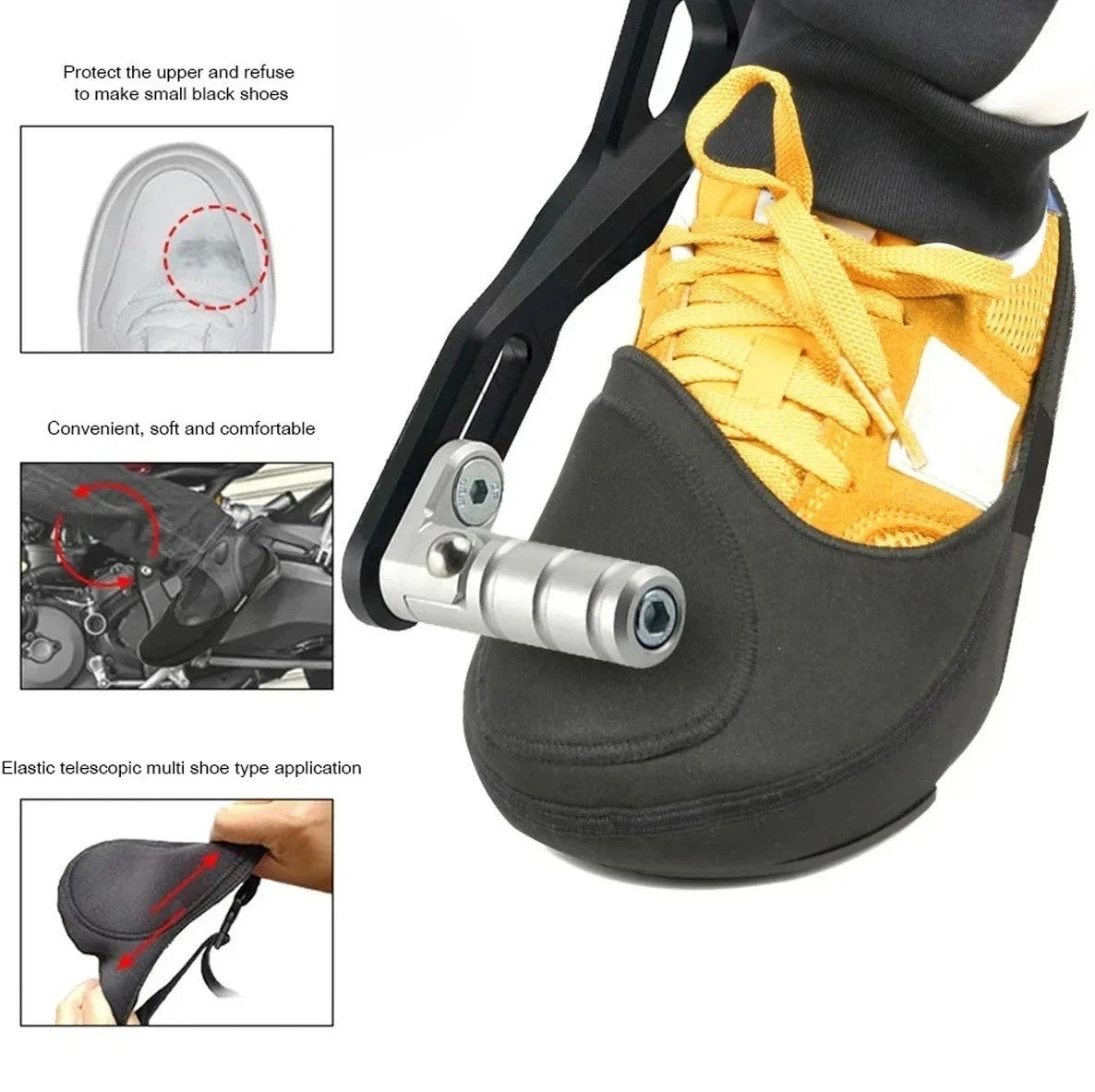 Motorcycle Gear Shift Protector Anti-slip Waterproof Shoe Cover - Black