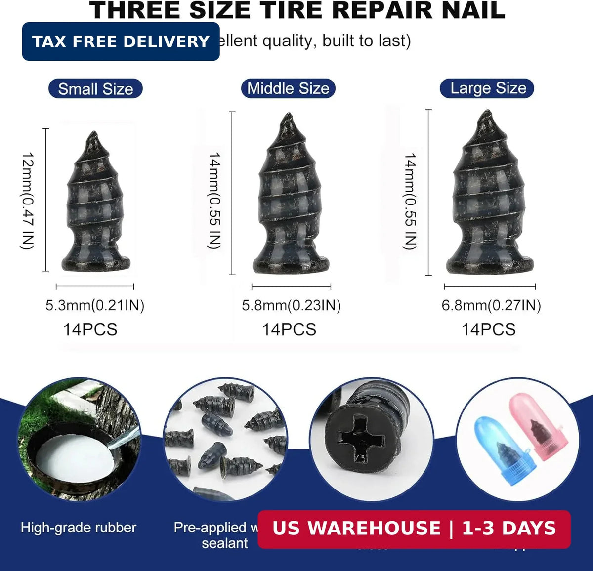 Universal Tire Repair Kit with Rubber Nails, Sealant & Screwdriver for Cars & Motorcycles