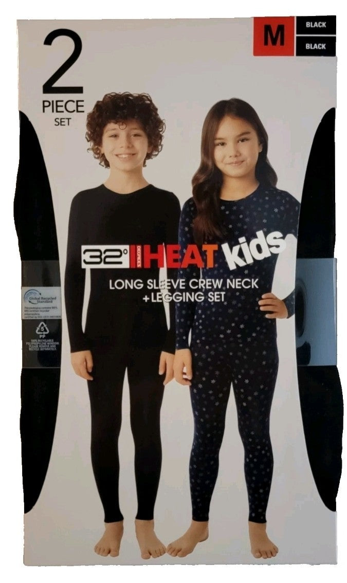 Kids Thermal Base Layer Set Black Size 8/10 Moisture-Wicking Winter Clothing