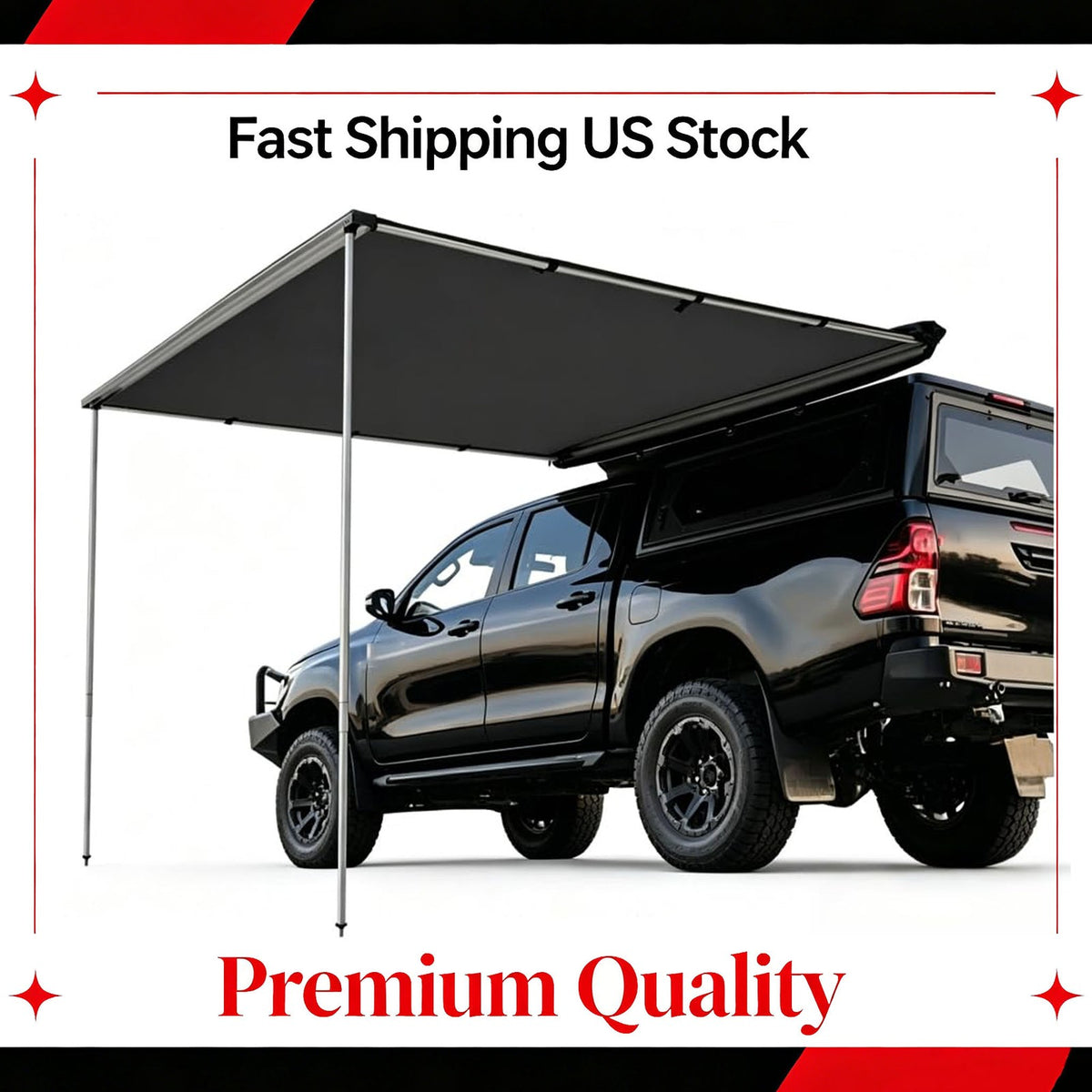 6.6ft Vehicle Awning with Waterproof Fabric and Aluminum Poles - Universal Roof Rack Mount