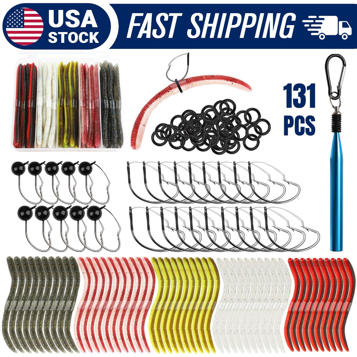 Fishing Wacky Worm Kit with Soft Plastic Baits Hooks and Accessories - All Variants