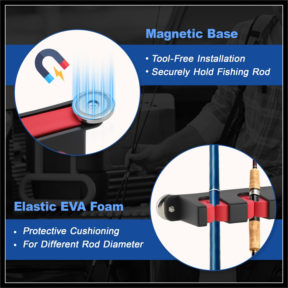 Magnetic Fishing Rod Holder 4-Rod Rack for Car Boat Wall Mount Red