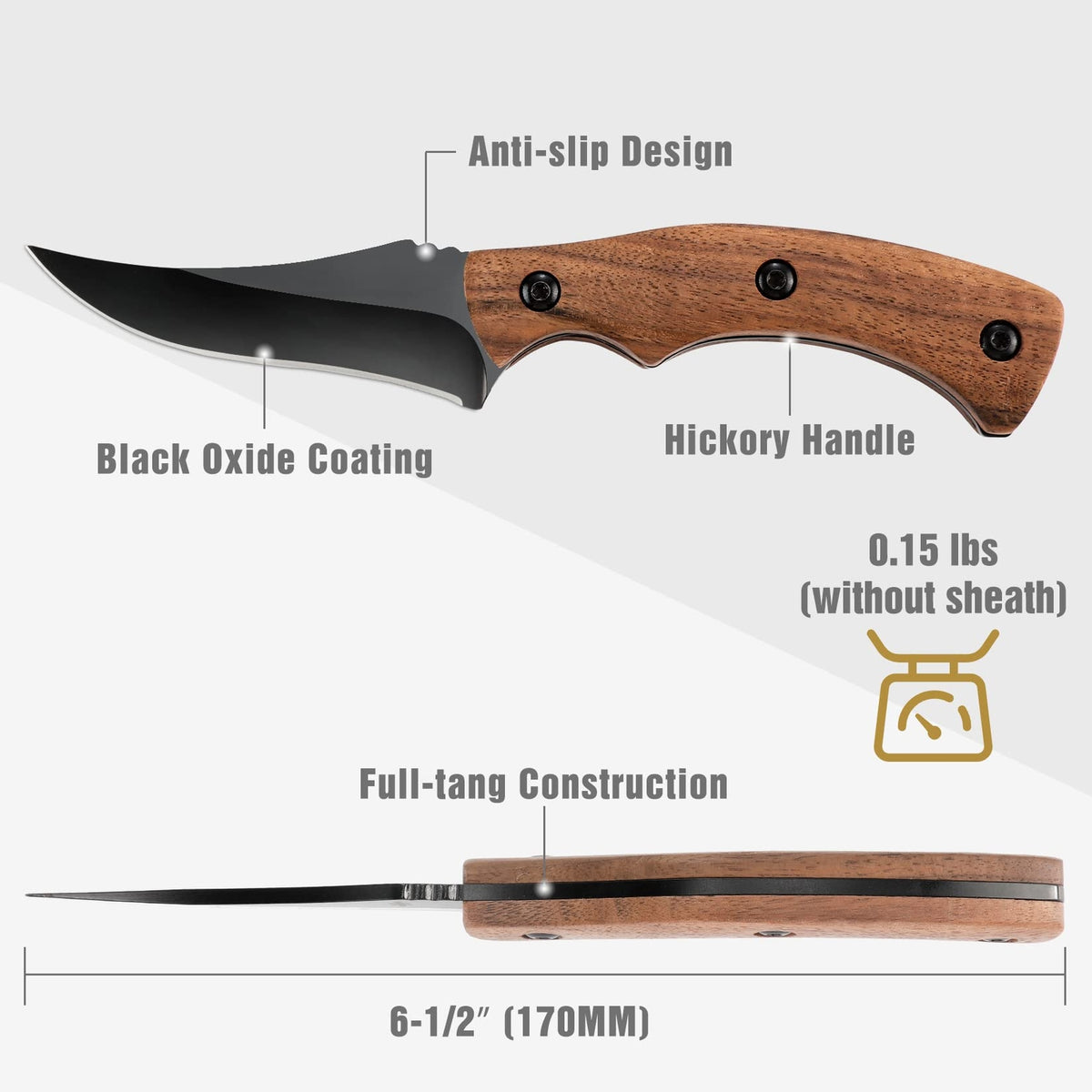 Fixed Blade Hunting & Skinning Knife Set - 6.5" Skinning & 7" Gut Hook, Full-Tang Handle