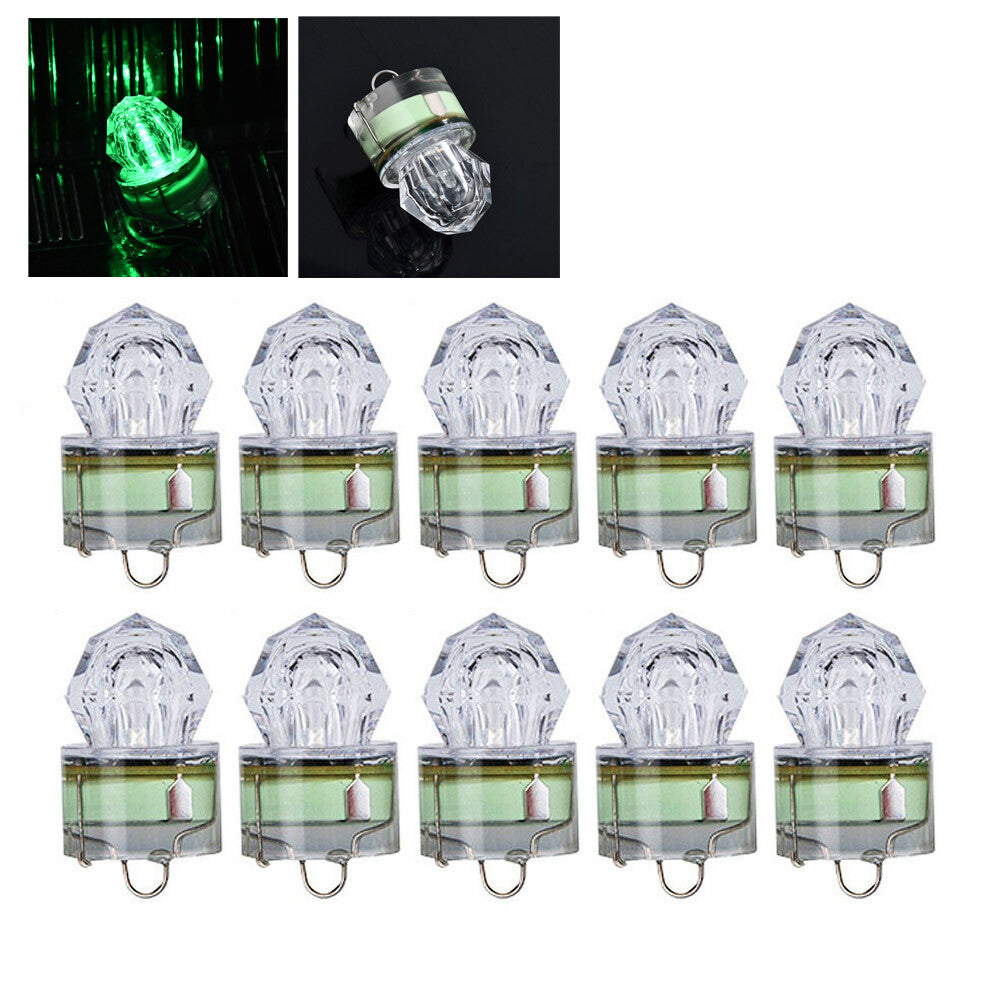 Fishing LED Underwater Strobe Light Green for Deep Drop Bait Lure - 10 Pcs