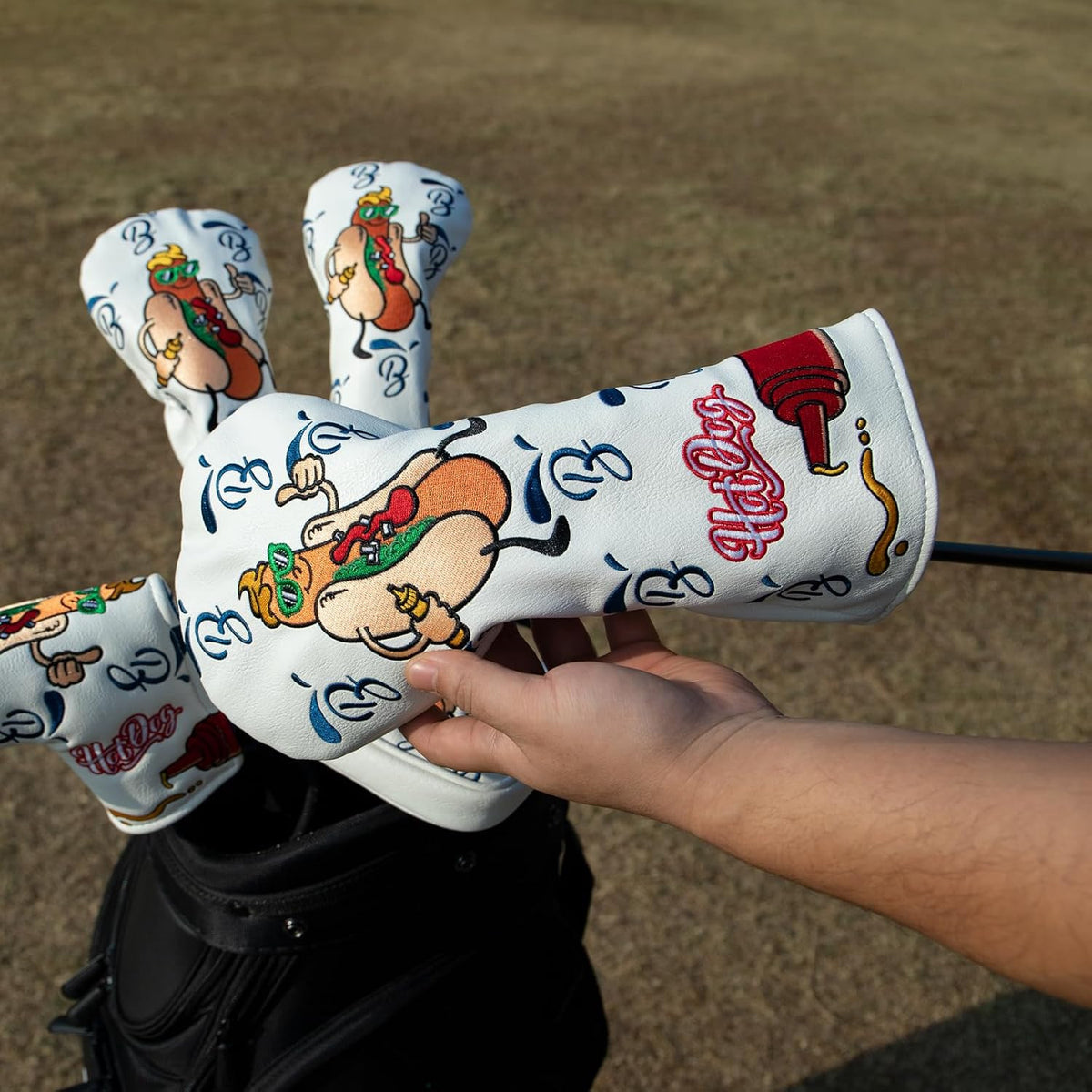 Leather Golf Club Head Covers Hot Dog Design for Drivers & Hybrids