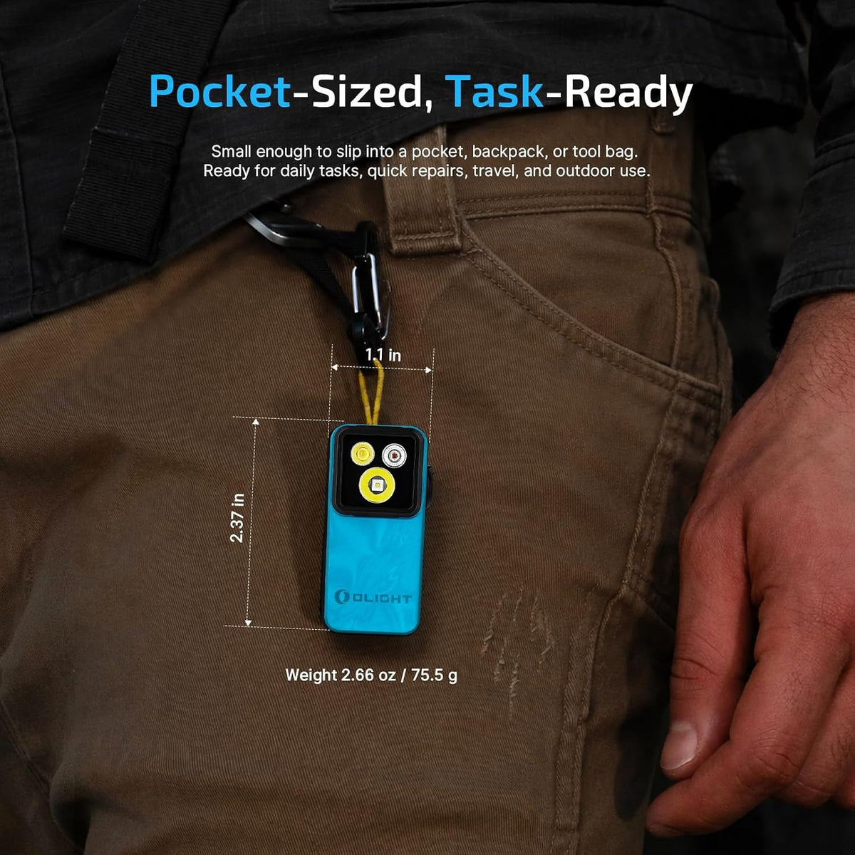 Rechargeable EDC Clip Flashlight with Tilt & Rotation - Tidal Blue