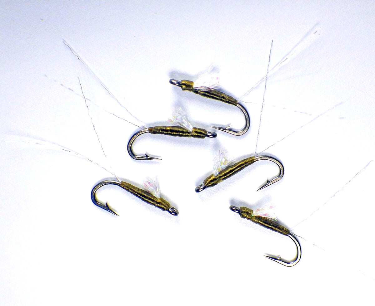 Premium Trout Fly Flies Set - Olive BWO Nymphs Sparkle Wing #20, Half Dozen