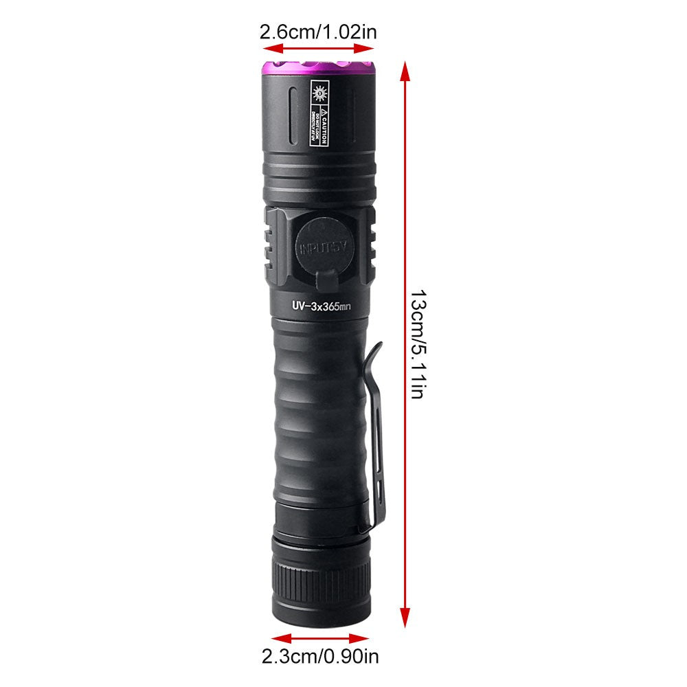 UV Flashlight 365nm LED Inspection Torch Rechargeable Blacklight