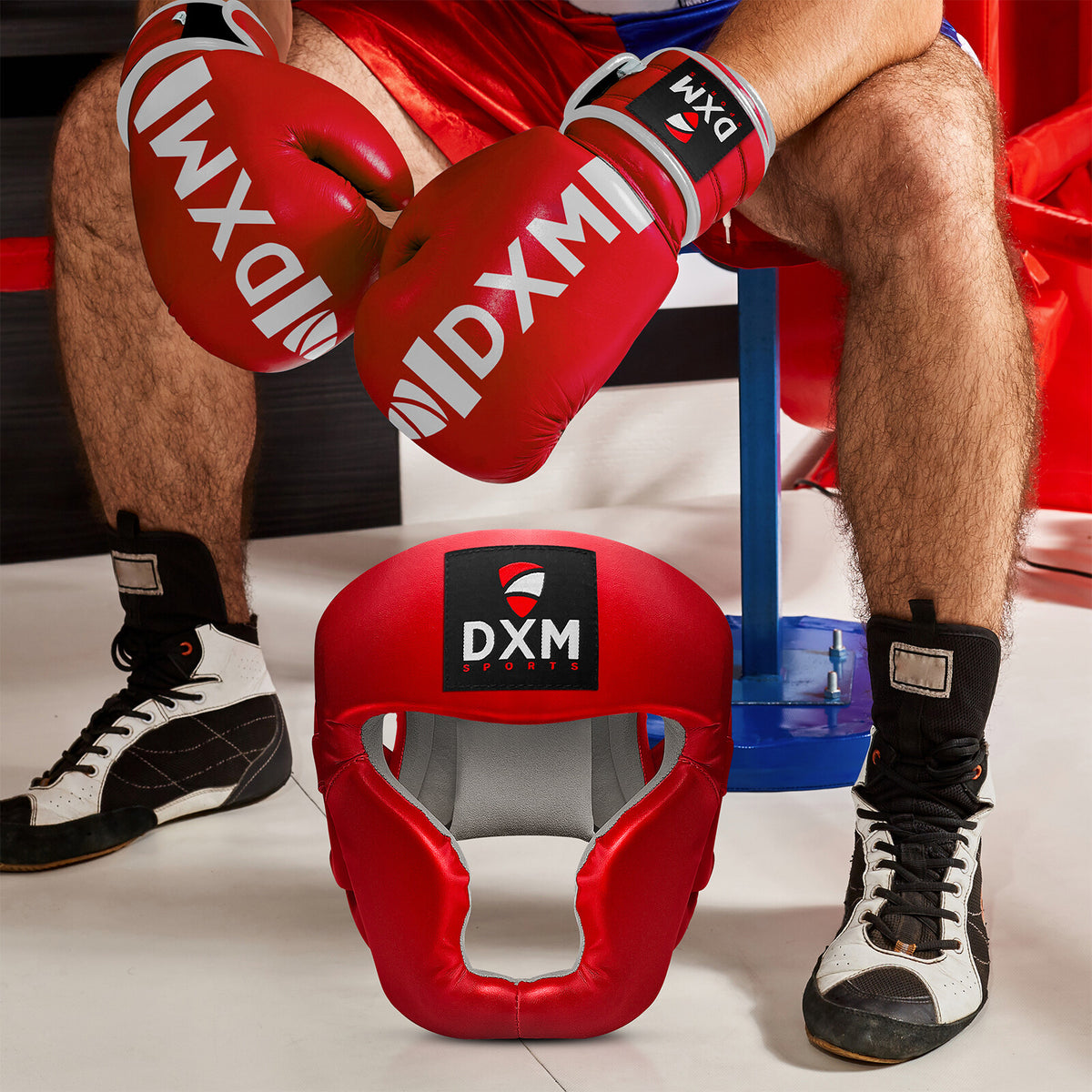 Full Face Boxing Headgear MMA Kickboxing Training Helmet Protective Gear - Red