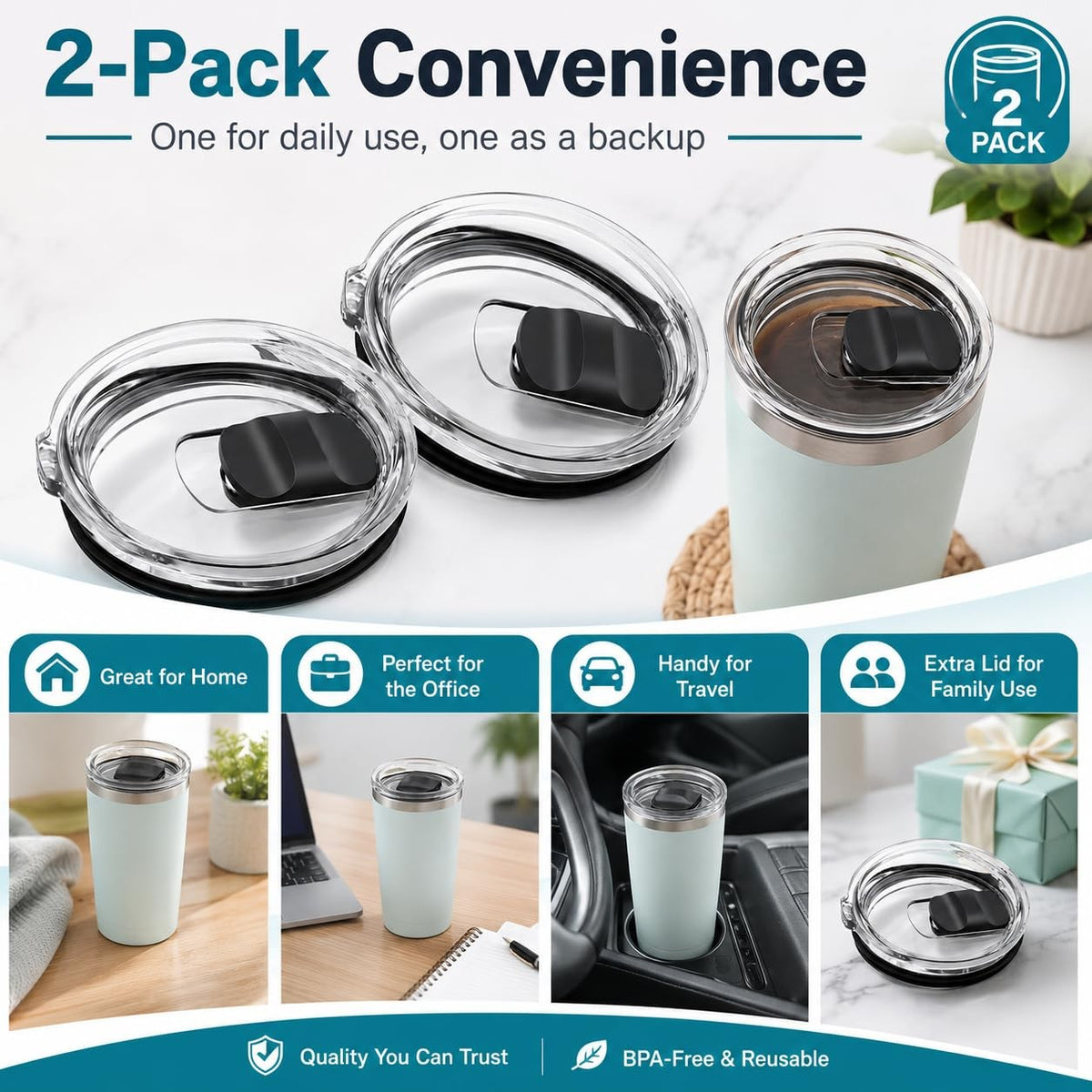 Magnetic Spill-Proof Tumbler Lids 3 Pack for 20 oz Travel Cups