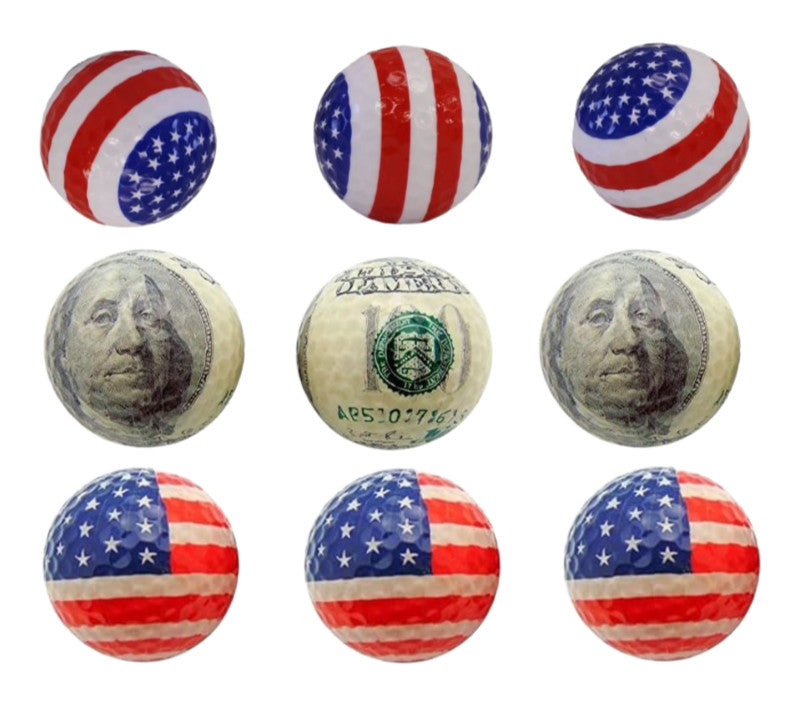 3 Pack Golf Balls - USA Flag, Stars & $100 Styles for Golf Enthusiasts