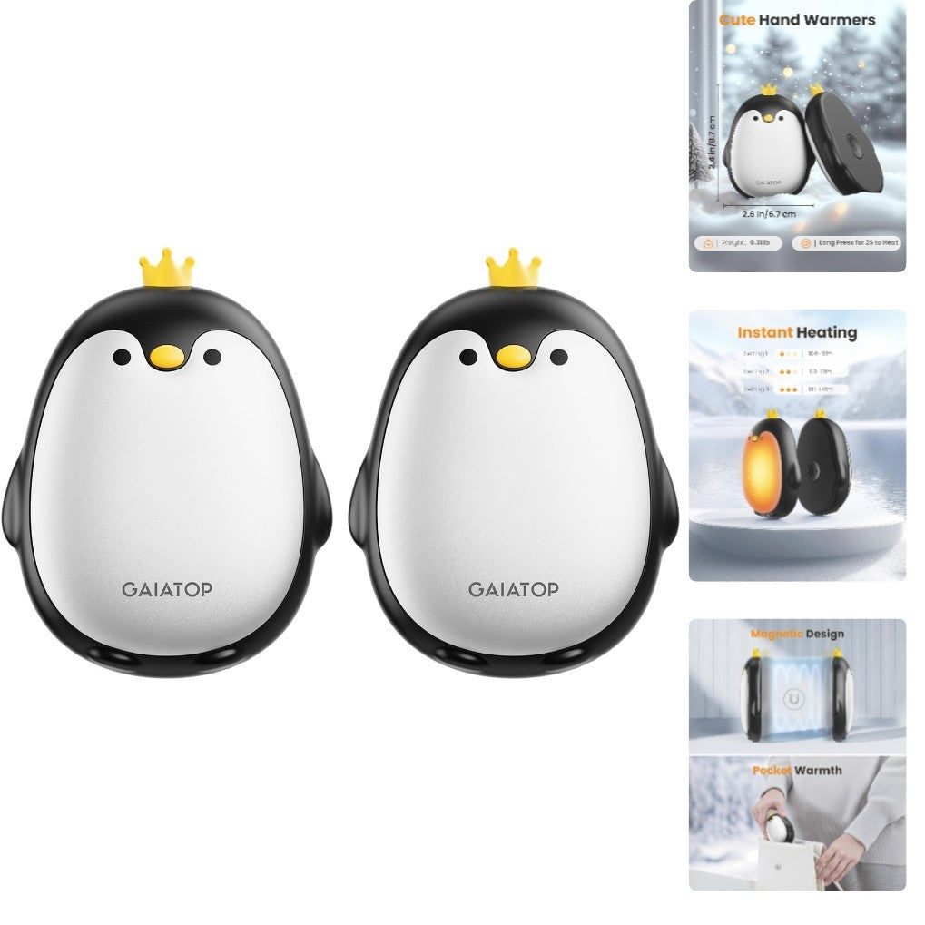 Portable Magnetic Hand Warmers Set - Fast Heating Penguin Design for Outdoors