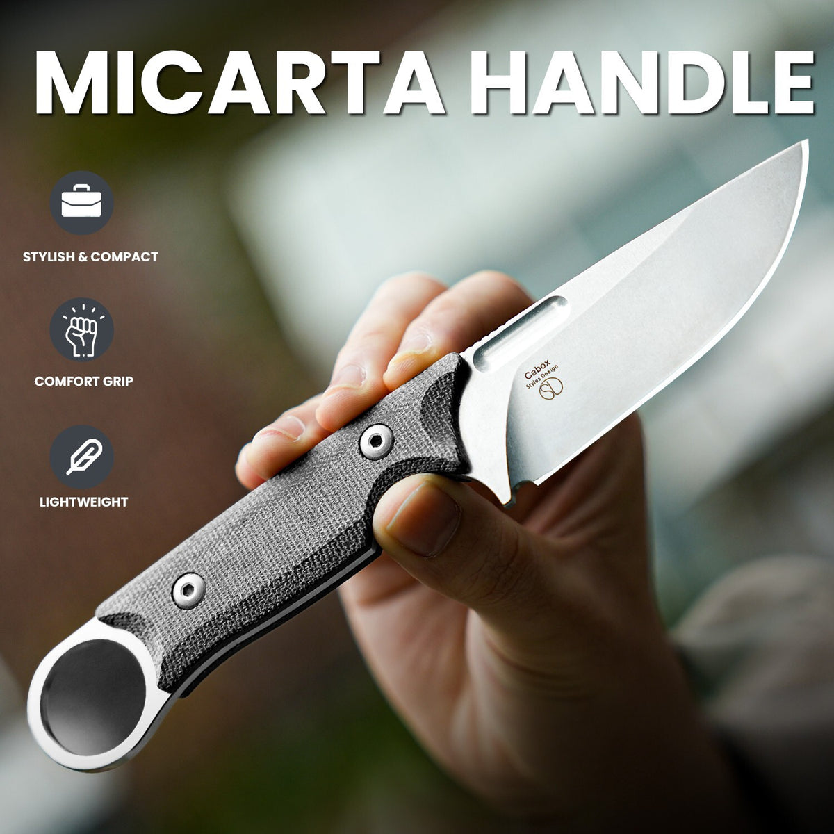 Fixed Blade Hunting Knife with D2 Steel Blade and Micarta Handle - 8.11 Inch