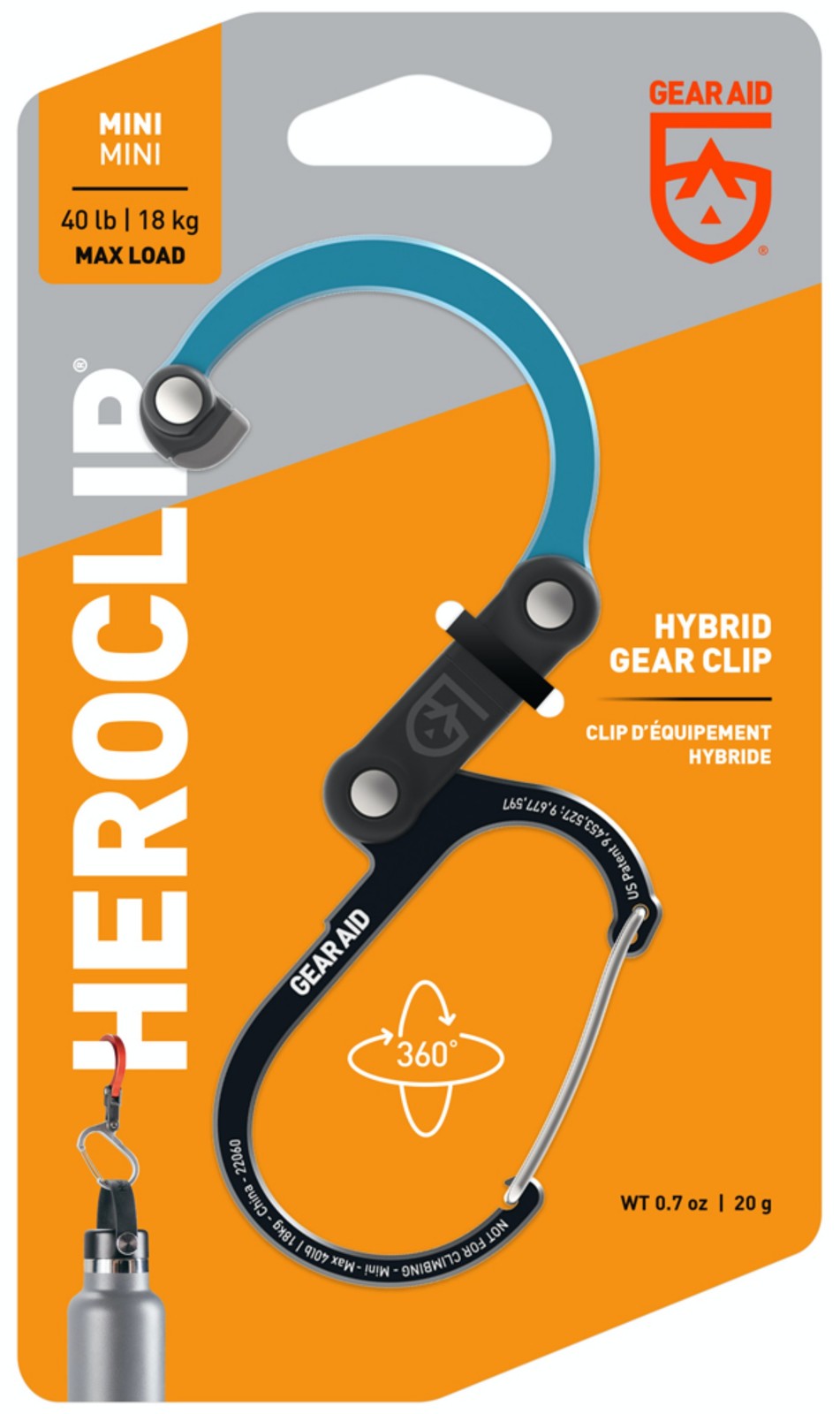 Aluminum Heroclip Mini Carabiner Hook with 40 lb Max Load - Black & Blue