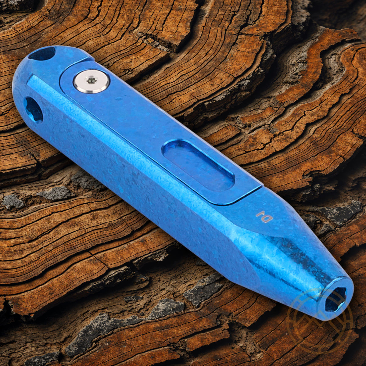 Titanium Snowflake Blue Handle Knife with Hidden Bit Storage
