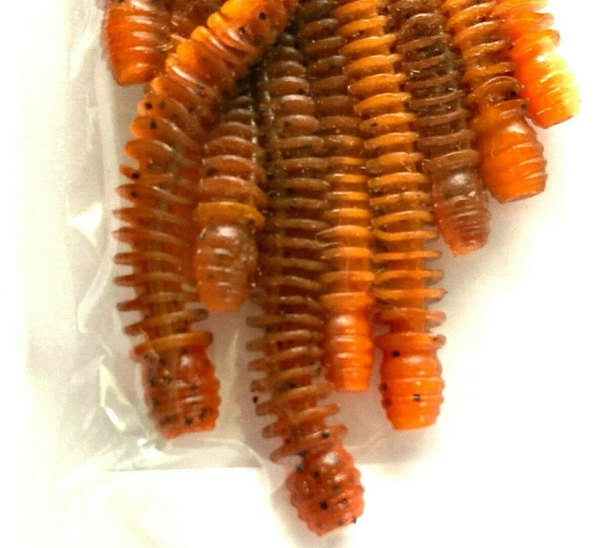 2 Pack Ribbed Curly Tail Worm Bait Set for Fishing - Brown & Orange Pepper Flake Colors