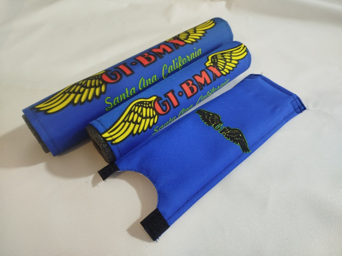 BMX Handlebar Pad Set - High-Strength Foam, Custom Colors, Blue Wings