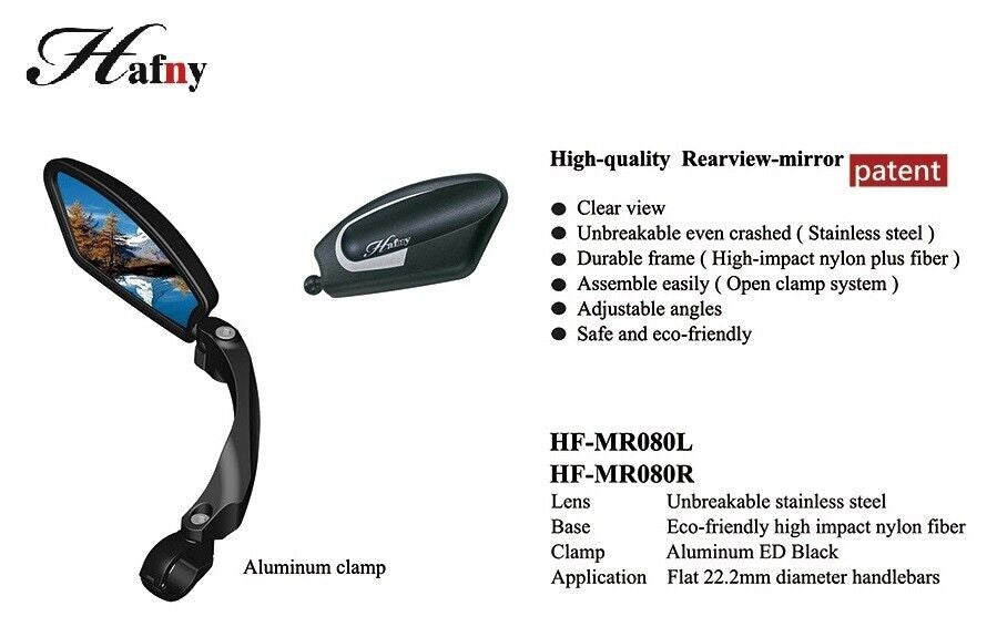 Adjustable Bicycle Rear View Mirror - Left Handlebar Mirror, Black