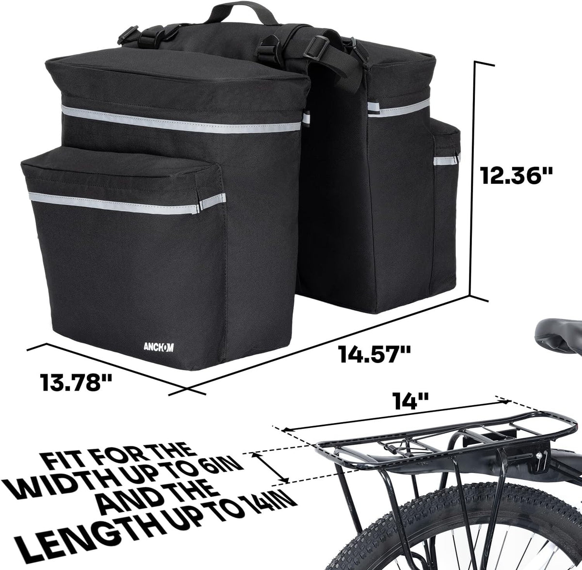 Waterproof 34L Bicycle Pannier Bags for Rear Rack - MTB Road E-Bike Storage