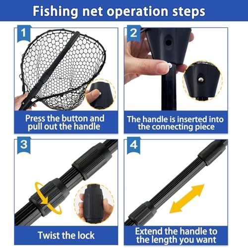 Telescoping Rubber Fishing Net 64-Inch Landing Net for Saltwater & Kayak Fishing