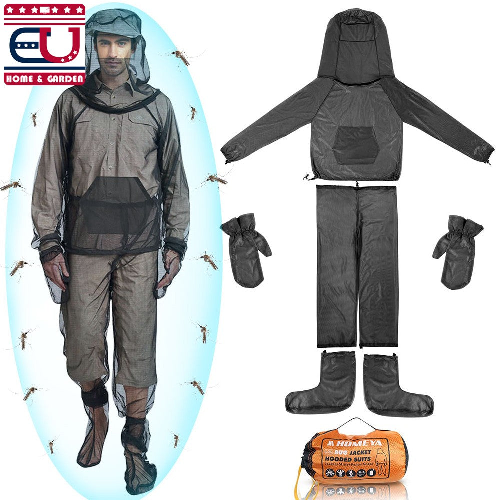 Unisex Mosquito Suit Jacket with Hood and Mitts Outdoor Mesh Bug Protection