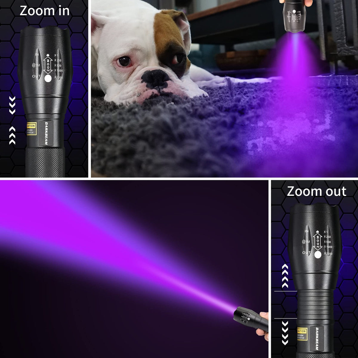 UV Blacklight 365nm & 395nm Handheld Flashlight for Stain Detection & Security