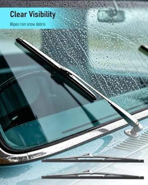 15 Inch Universal Windshield Wiper Blades Set - Silver Stainless Steel Frame, Dual Replacement