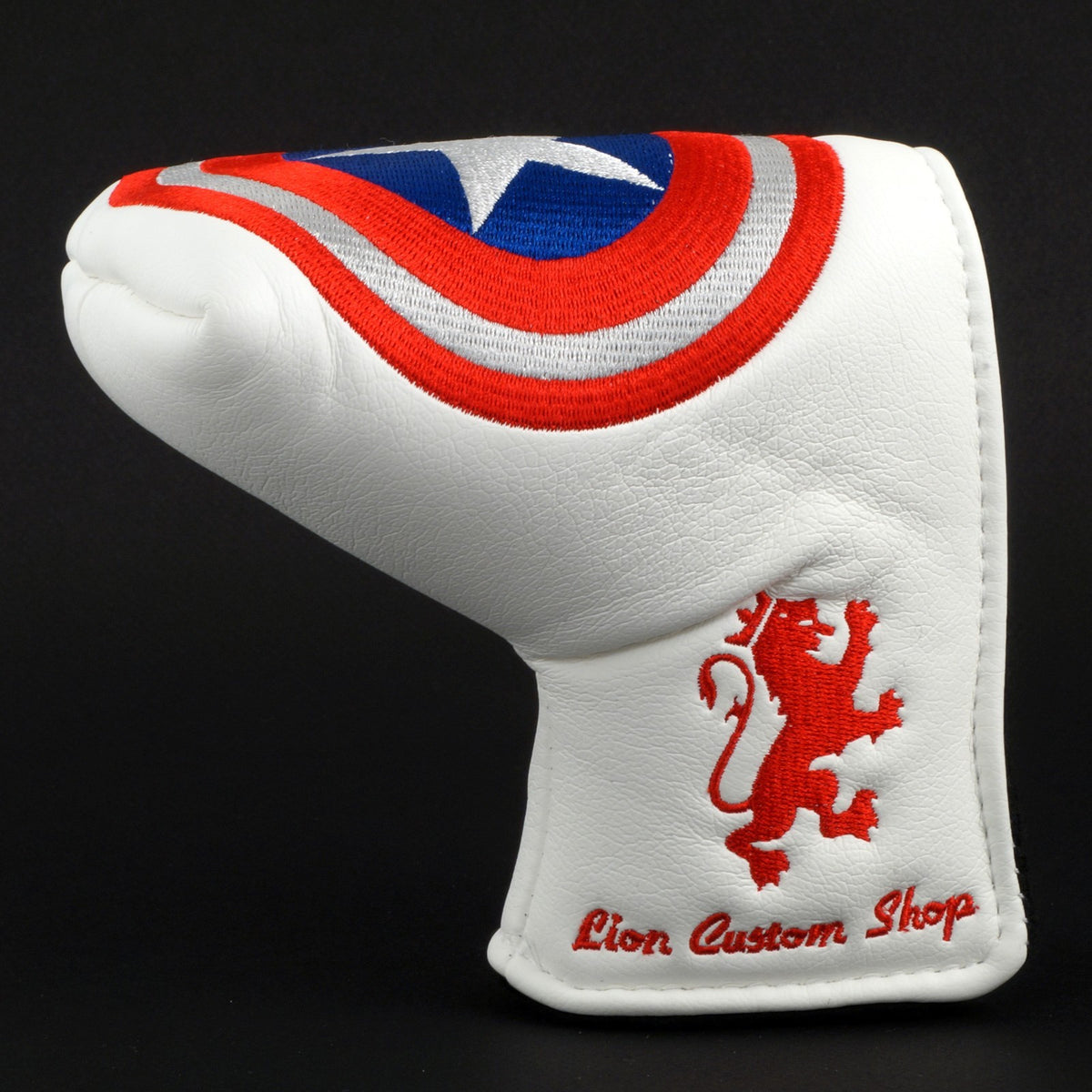 Golf Putter Headcover Captain America Shield White Embroidered Protective Cover