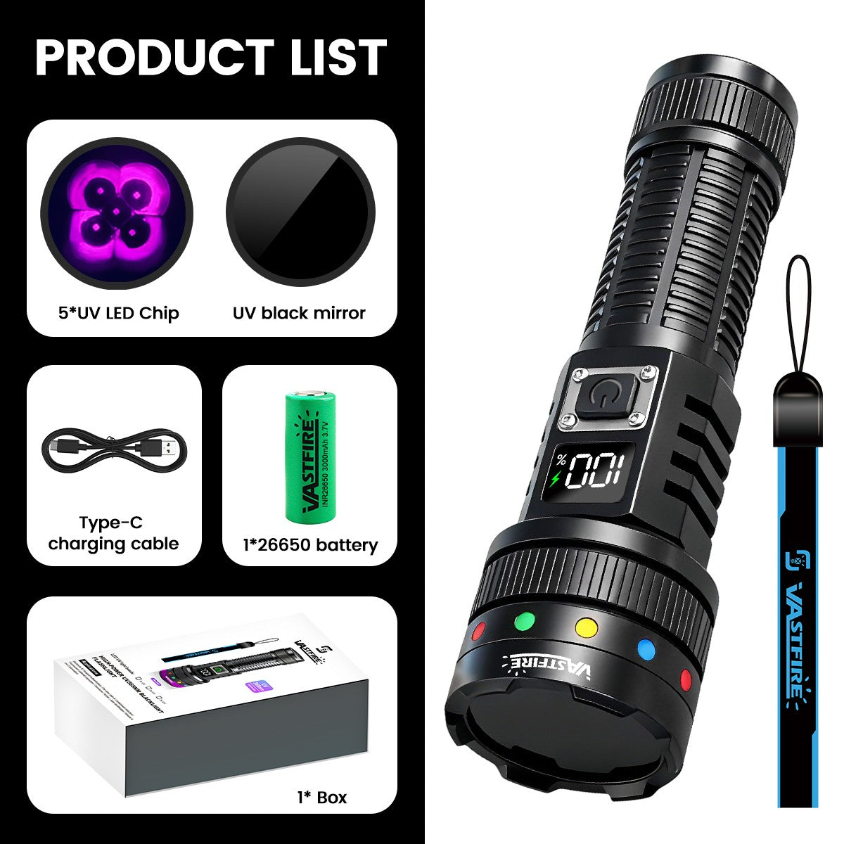 UV Flashlight Torch for Pet Stain Detection Rechargeable UV Light