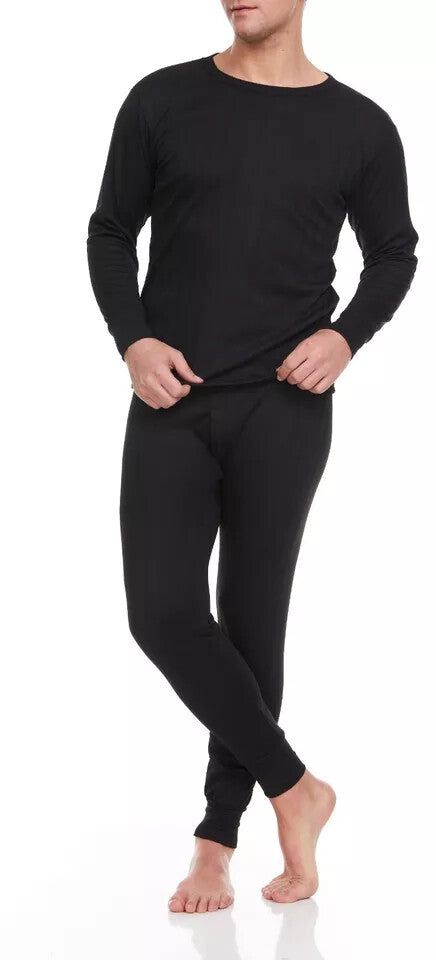 Men's Cotton Fleece-Lined Thermal Underwear Set - Winter Base Layers