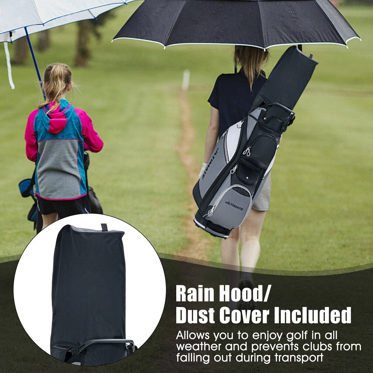 14-Way Golf Cart Stand Bag with Cooler Pocket Waterproof Rain Hood