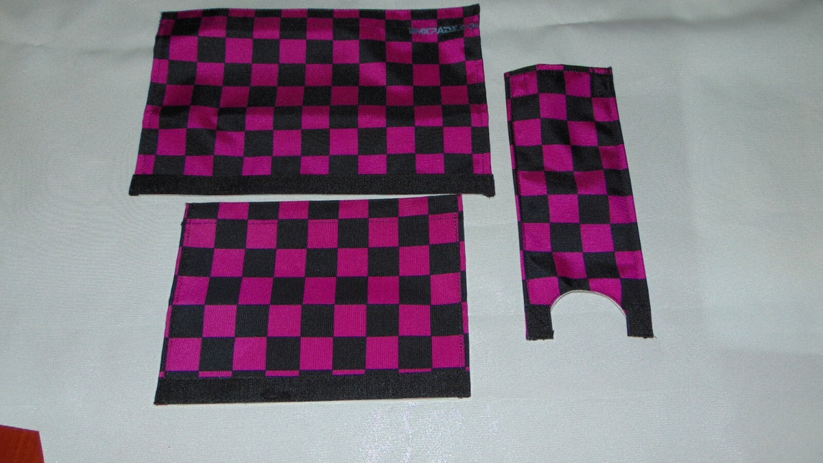 BMX Bike Handlebar Top Tube Pad Set - Checkerboard Black Purple Foam Included